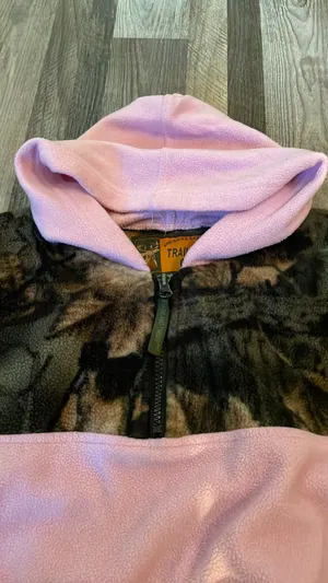 Vintage Fleece pink and camo quarter zip hooded sweatshirt thumbnail 2