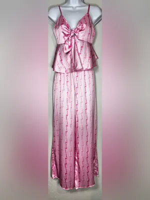 Rareraw Cottagecore Coquette Pink Satin Pajama Set Size Medium thumbnail 3