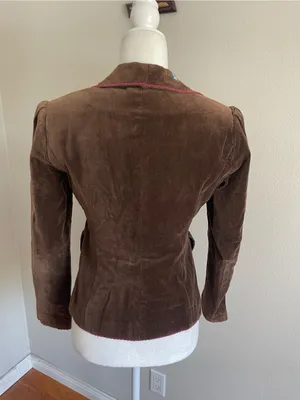 Moda International Brown Velvet Blazer with Floral Embroidery thumbnail 5
