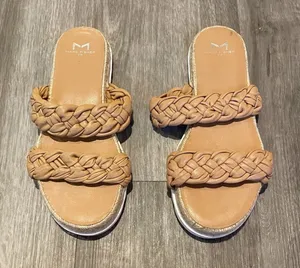 Marc Fisher Jaimee Tan Leather Braided Espadrille Slide Sandals 6.5 thumbnail 1