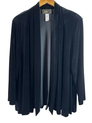 Vintage R&K Evening Black Velour Open Front Jacket Size 18 Plus Formal Goth thumbnail 2