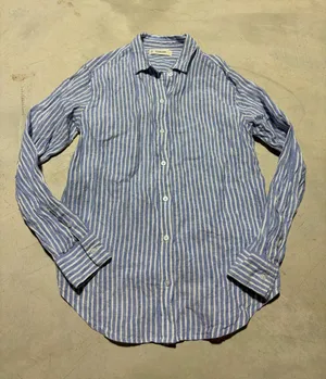 Everlane Striped Blue & White European flax Linen Button-Up Shirt 2 thumbnail 1
