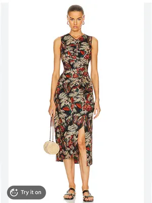 Ulla Johnson Edlyn Anthurium Floral Ruched Sleeveless Midi Dress Cotton Sz 6 thumbnail 2