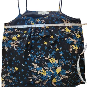 Loft Sheer Black, Yellow & Teal Floral Print Sleeveless Top Size Medium thumbnail 4