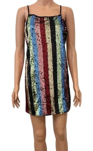 medium sequin multicolor striped mini dress metallic D4 2921 Blue thumbnail 1