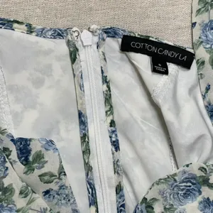 Cotton Candy | NWOT Blue and White Floral Ruched Peasant Dress | Small thumbnail 10