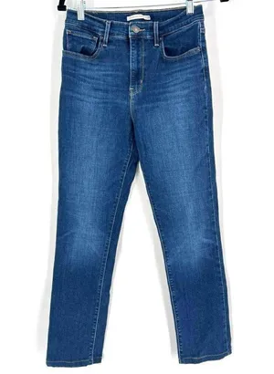 Levis Womens Stretch H Rise Straight Jeans Blue Denim Medium Wash Size 6 size 29 thumbnail 1