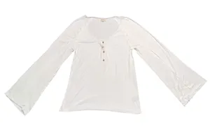 POL Henley Top Womens Medium White Excellent Lace‎ Trim Bell Sleeve UKT71 Cotton thumbnail 1