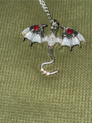Silver Dragon Wing Pendant Necklace with Red Accent - Women Jewelry thumbnail 3