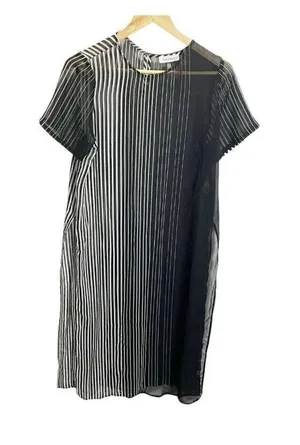 Calvin Klein Women's Black Striped Maxi Caftan Cover-Up Dress‎ Sheer M thumbnail 1