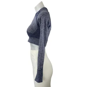 Gymshark Flex Sport Navy Marled Blue Long Sleeve Yoga Athletic Crop Top Size S thumbnail 3