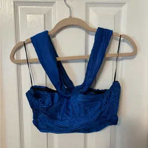 Zara Blue Cutout Draped Tank Top size XS thumbnail 4