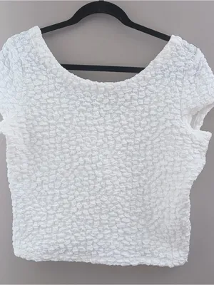 Maeve by Anthropologie White Textured Popcorn Bubble Knit Crop Top Medium thumbnail 1