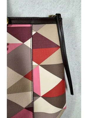 Fossil Sydney Shopper Tote Bag Red Multicolor Geometric Pattern with Key Charm thumbnail 8