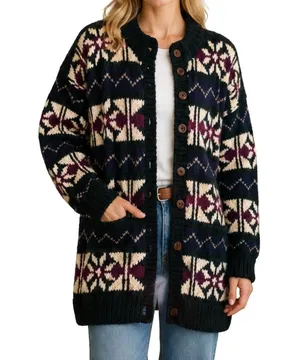 Artesanias ISHKA 100% Wool Cardigan One Size Medium Fair Isla Ecuador Made Boho thumbnail 1