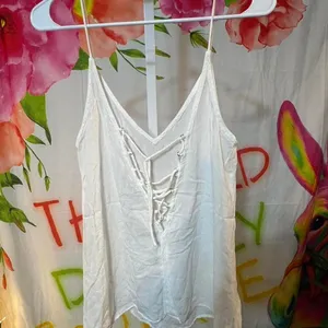 X124. Silence + noise- White lace up cami top thumbnail 2