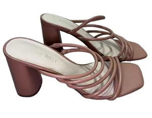 Nine West Glowy3 Heel Sandals Brown Multi Strap Square Toe thumbnail 1