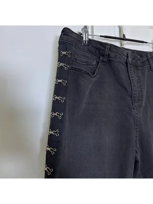 Faded Black Silver Hook Midrise Skinny Jeans Blackheart 13 10 Edgy Punk Goth Alt thumbnail 3