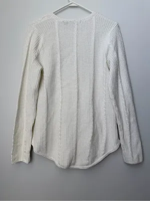 JEANNE PIERRE Cream Color Cable Knit Crewneck Sweater Size Small thumbnail 3