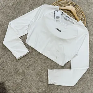 NWT Gymshark Women’s Training Crop Longsleeve Shirt Top Activewear in White L thumbnail 2