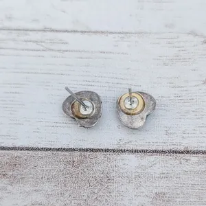 Vintage Stud Earrings Dainty Dark Teal Heart - Tarnished thumbnail 6