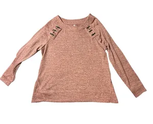NY Collection Large Mauve Pink Shoulder Lace Up Grommet Pullover Sweater Top thumbnail 1