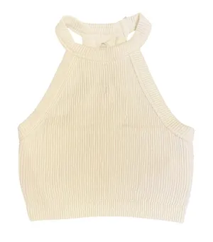 201 | NWOT Aerie Real Good Womens XS Ribbed High Neck Halter Crop‎ Top White thumbnail 1
