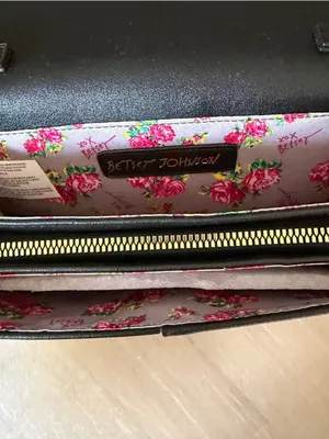 NWOT Betsey Johnson Floral Paisley Bow Crossbody Wallet Bag Black Gold Chain thumbnail 5