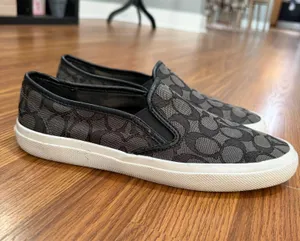 Coach Chrissy slip-on sneakers black signature logo jacquard fabric size 9 thumbnail 1