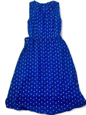 Juicy Couture Blue Polka Dot Fit & Flare Dress XS Belted Waist Y2K Feminine Midi thumbnail 4