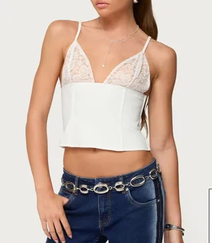 Edikted White Lace Tank Top thumbnail 1