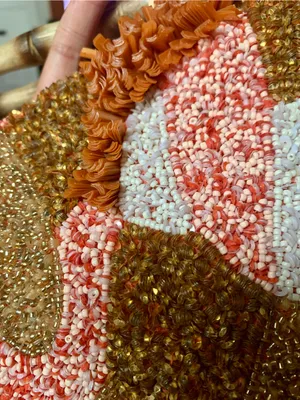 Handcrafted India Beaded Sequin Bamboo Handle Handbag Pink Coral Gold NEW thumbnail 9