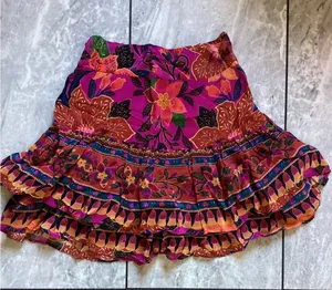 Farm Rio Magenta Tropical Floral Tiered Ruffle Mini Skirt XXS Boho Viscose thumbnail 1