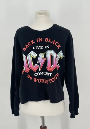 Long Sleeve AC/DC Crop Sweatshirt Size XL Rock Band Grunge‎ Alternative thumbnail 1