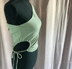 Forever 21 Green one shoulder top with tie detail thumbnail 2