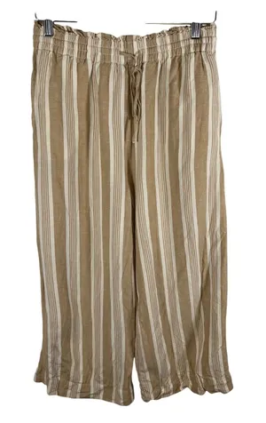 Madewell Striped Wide Leg Paperbag Waist Pants‎ Tan White Drawstring Womens M thumbnail 1