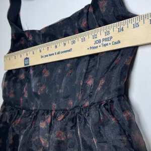 NWT Whimsigoth Floral Organza Midi Dress Black Rose Tie Shoulder‎ Smocked XS thumbnail 8