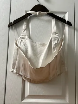 Aritzia Wilfred Dusk Satin Halter Top in White Birch thumbnail 3