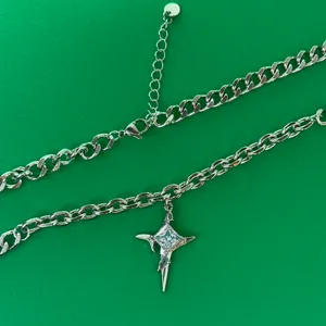 CZ Star Pendant Necklace for Men Women Streetwear Unisex Punk Hip Hop Necklace thumbnail 2