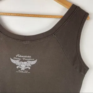 Vtg Y2K Harley Davidson Sleeveless Top Logo Graphic Brown Sz Large thumbnail 9
