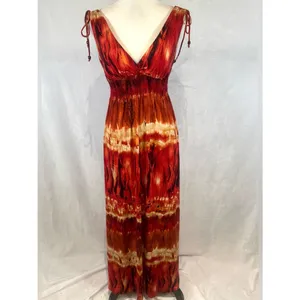 Bisou Bisou burnt orange abstract print smocked maxi dress size 4 thumbnail 2