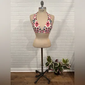 Kate Spade Swim Ikat Pattern Pink and Black Halter Bikini Top thumbnail 11