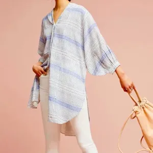 Anthropologie Maeve Yarn Dyed Lena Tunic Top 3/4 long balloon Sleeves Oversized thumbnail 12