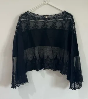 Free People Bell Sleeve Top Black Lace XS thumbnail 1