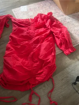 O. Vianca Red Ruched off the shoulder mini dress thumbnail 2