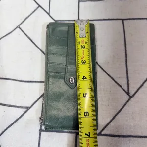 HOBO Euro Slide Card Case Wallet OS Green Leather Slim Zipper Keychain thumbnail 9