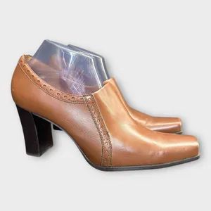 Franco Sarto Womens size 10 Square Toe Western Leather Bootie Heel Brown thumbnail 1
