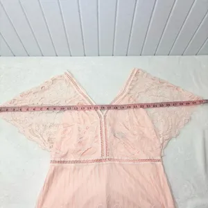 Boohoo Peach Lace Mini Dress Size‎ 10 V-Neck Sheer Sleeve Romantic thumbnail 9