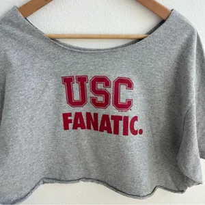 USC Fanatic Gray Off the Shoulder Crop Top Size L thumbnail 2