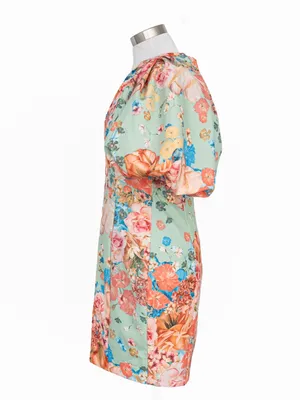 Jewel Badgley Mischka - Floral Puff-Sleeve Cocktail Dress thumbnail 4